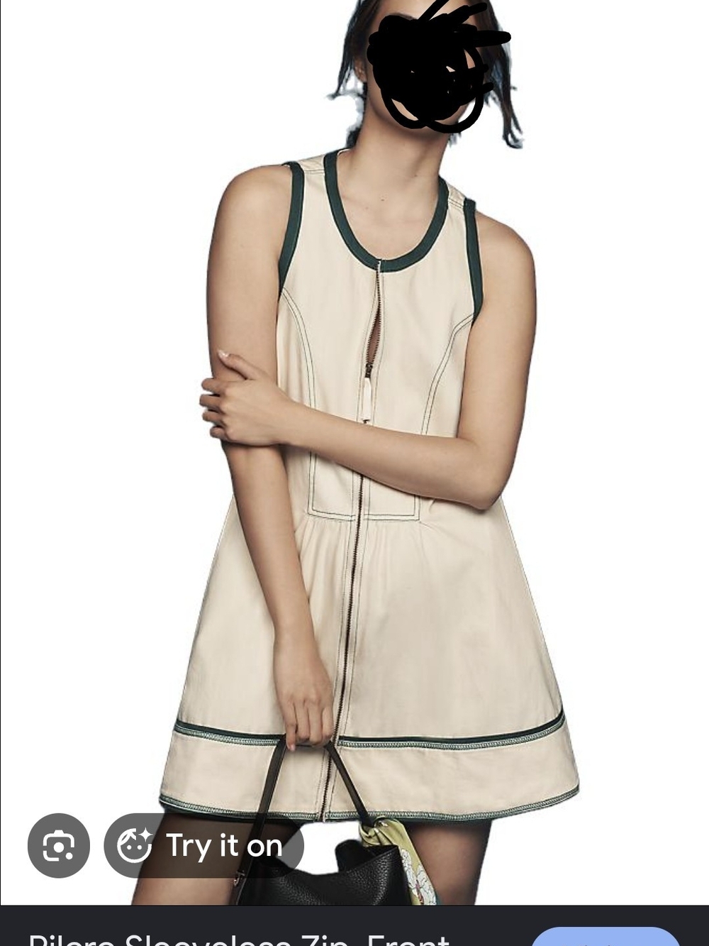 Pilcro / Anthropolige Cream A-Line Sleeveless Dress with Green Trim - Picture 5 of 6